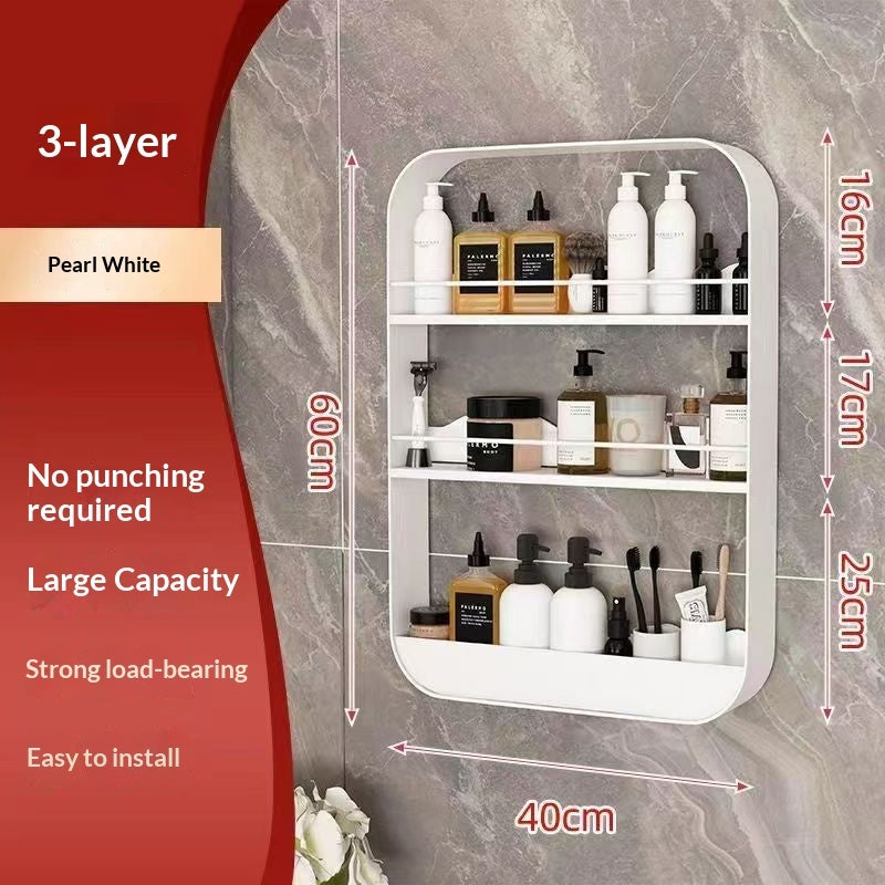 No-drill Wall-mounted Bathroom Shelf Cosmetics Storage Rack