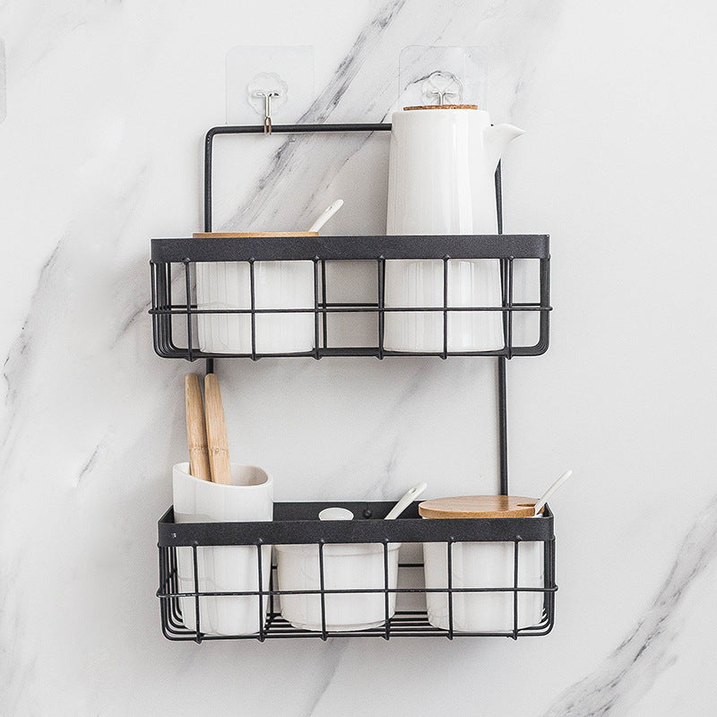 Double storage basket wall shelf artifact