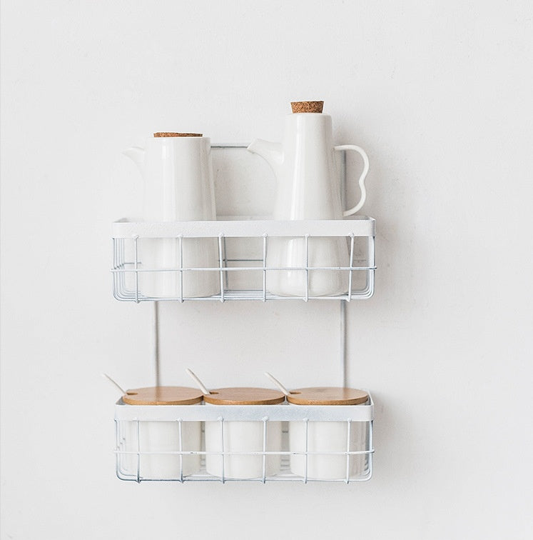 Double storage basket wall shelf artifact